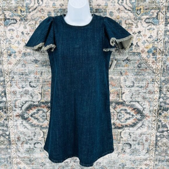 Stem Denim Dress Girls Size 8 Flutter Sleeve Dark Wash - Picture 1 of 10